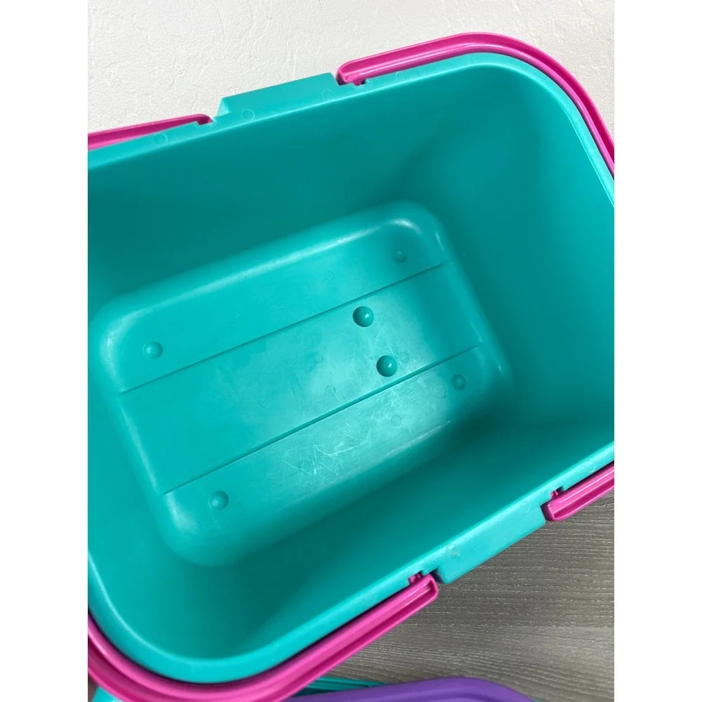 Vintage Eagle Plastic Picnic Basket Craft Storage Box Teal Pink Purple 90s USA
